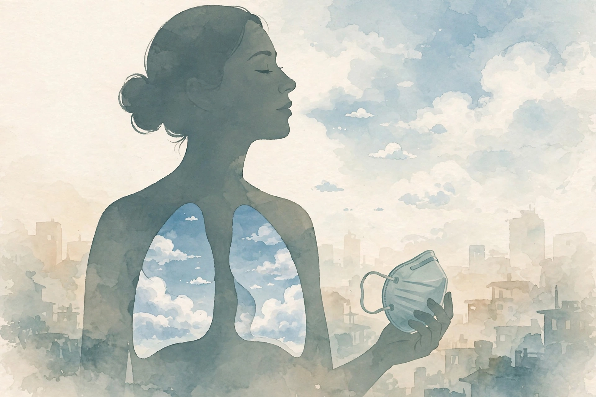 Illustration of clean air and lungs during smog season